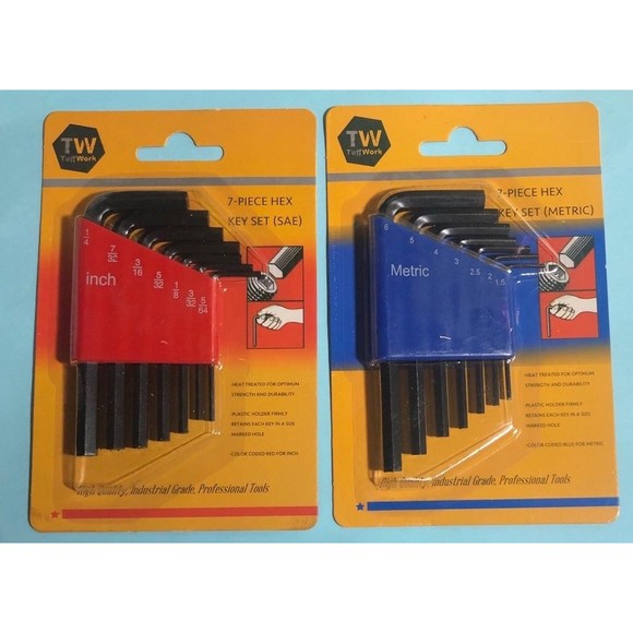 TuffWork SAE  & 10507 Metric ,2-7 piece Short Arm Hex Key, Allen Wrench Sets - Picture 1 of 3
